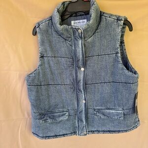 Marc New York Denim-Look Puffer Vest in Light Blue Wash